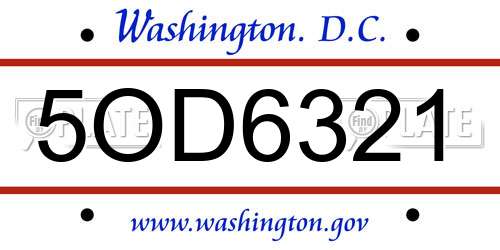 5OD6321 District Of Columbia License Plate