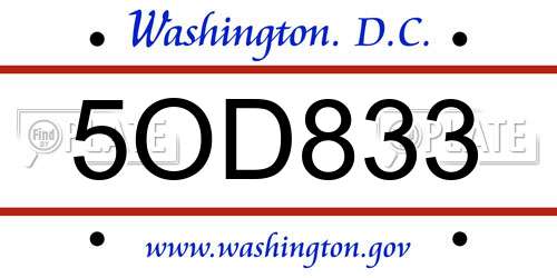 5OD833 District Of Columbia License Plate