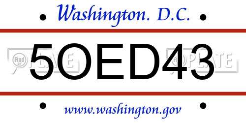 5OED43 District Of Columbia License Plate