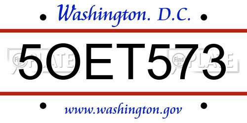 5OET573 District Of Columbia License Plate