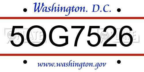 5OG7526 District Of Columbia License Plate
