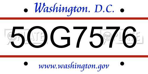 5OG7576 District Of Columbia License Plate