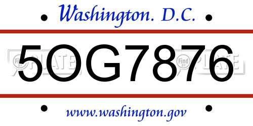 5OG7876 District Of Columbia License Plate