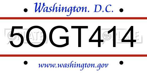 5OGT414 District Of Columbia License Plate