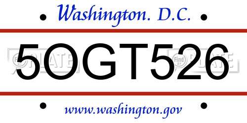 5OGT526 District Of Columbia License Plate