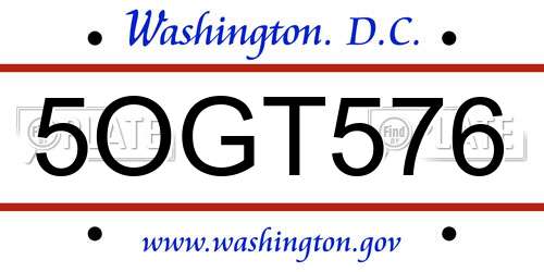 5OGT576 District Of Columbia License Plate