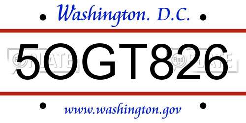 5OGT826 District Of Columbia License Plate