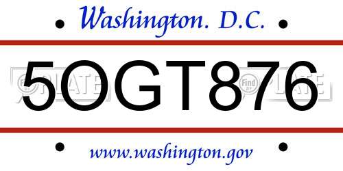 5OGT876 District Of Columbia License Plate