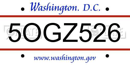 5OGZ526 District Of Columbia License Plate