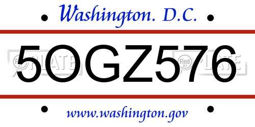 5OGZ576 District Of Columbia License Plate