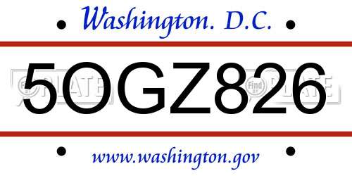 5OGZ826 District Of Columbia License Plate