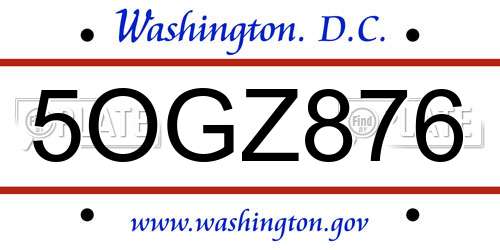 5OGZ876 District Of Columbia License Plate