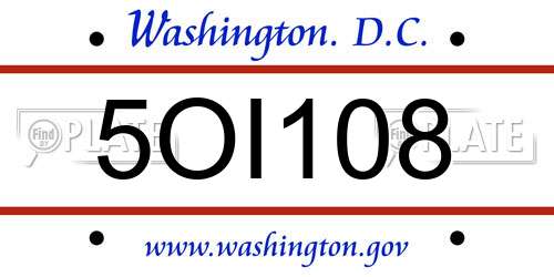 5OI108 District Of Columbia License Plate