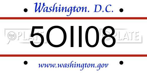 5OII08 District Of Columbia License Plate