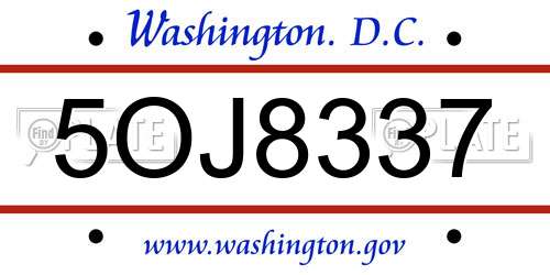 5OJ8337 District Of Columbia License Plate