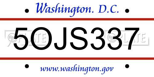5OJS337 District Of Columbia License Plate