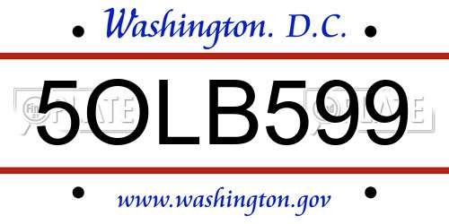 5OLB599 District Of Columbia License Plate