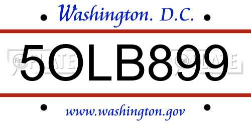 5OLB899 District Of Columbia License Plate