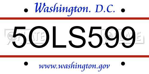 5OLS599 District Of Columbia License Plate