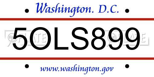 5OLS899 District Of Columbia License Plate
