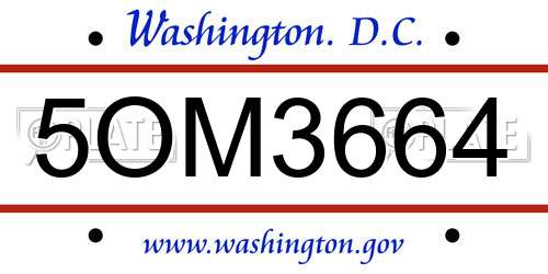 5OM3664 District Of Columbia License Plate