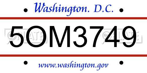 5OM3749 District Of Columbia License Plate