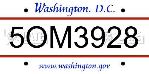 5OM3928 District Of Columbia License Plate