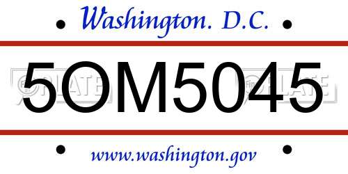 5OM5045 District Of Columbia License Plate