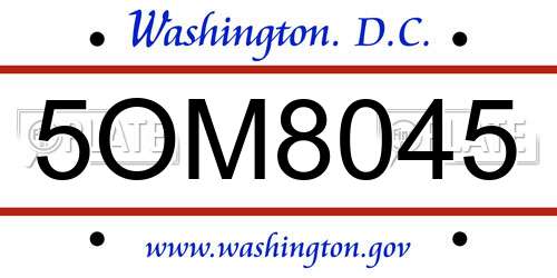 5OM8045 District Of Columbia License Plate