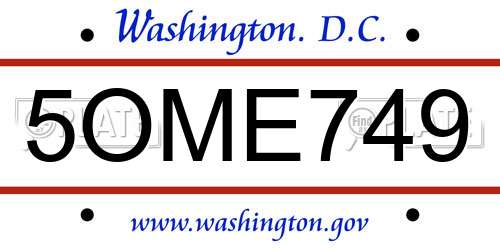 5OME749 District Of Columbia License Plate