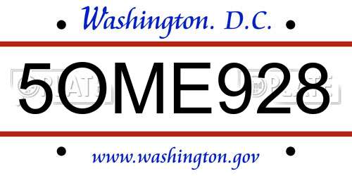 5OME928 District Of Columbia License Plate