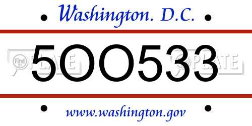 5OO533 District Of Columbia License Plate