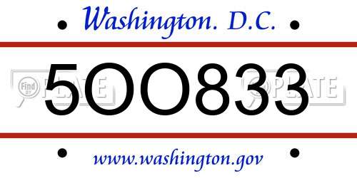 5OO833 District Of Columbia License Plate