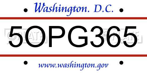 5OPG365 District Of Columbia License Plate