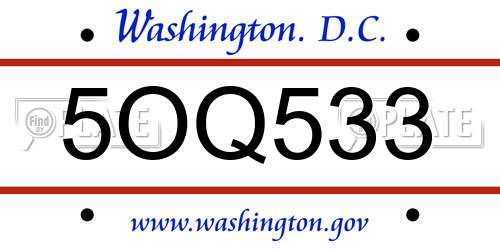 5OQ533 District Of Columbia License Plate