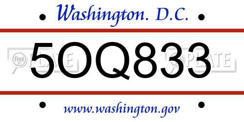 5OQ833 District Of Columbia License Plate