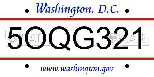5OQG321 District Of Columbia License Plate