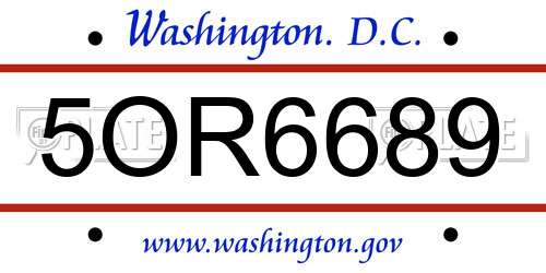 5OR6689 District Of Columbia License Plate