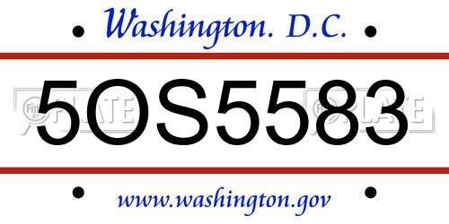 5OS5583 District Of Columbia License Plate