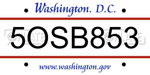 5OSB853 District Of Columbia License Plate