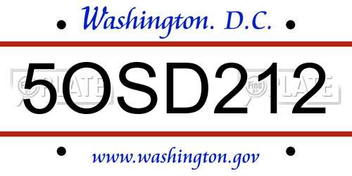 5OSD212 District Of Columbia License Plate