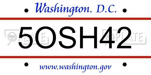 5OSH42 District Of Columbia License Plate