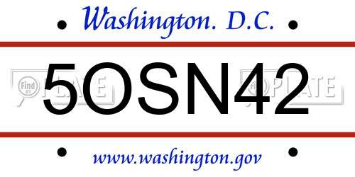 5OSN42 District Of Columbia License Plate