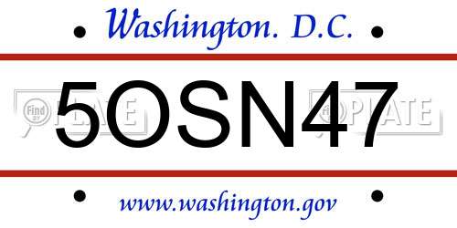 5OSN47 District Of Columbia License Plate