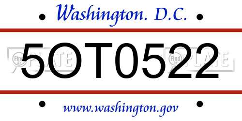 5OT0522 District Of Columbia License Plate