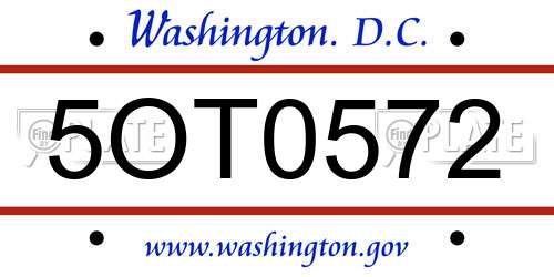 5OT0572 District Of Columbia License Plate