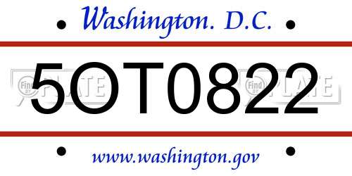 5OT0822 District Of Columbia License Plate