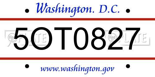 5OT0827 District Of Columbia License Plate