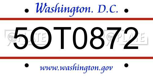 5OT0872 District Of Columbia License Plate