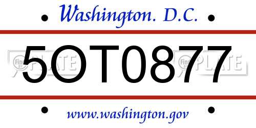 5OT0877 District Of Columbia License Plate